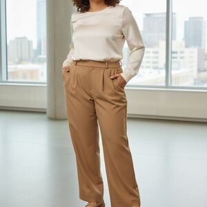 Abercrombie & Fitch Wide Leg Dress Pants in Camel and Cream